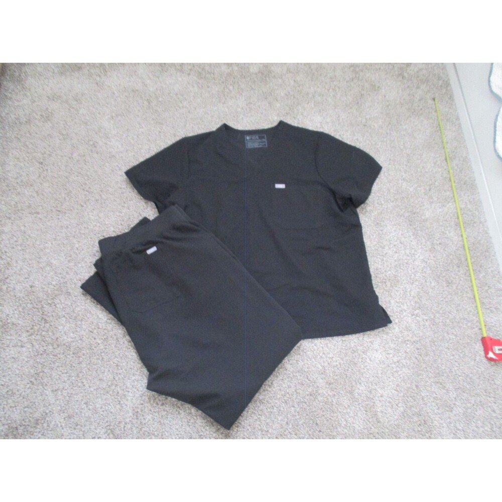 FIGS Technical Collection Scrub Set Top & Pants XXL Black Solid Polyester Blend